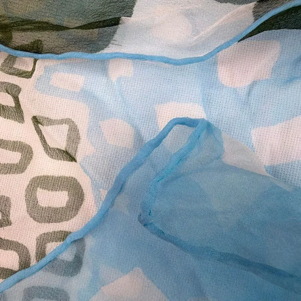 Silk Scarf Neckerchief Square Blue and Green Made in Japan
